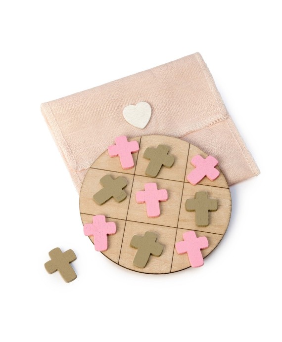 Juego 3 en raya de madera Cruz rosa y beige