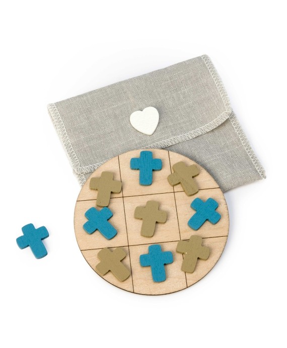 Juego 3 en raya de madera Cruz azul y beige