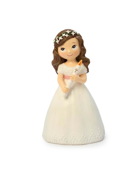 Figura pastel Comunión vestido blanco niña con cirio