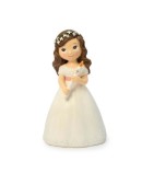 Figura pastel Comunión vestido blanco niña con cirio