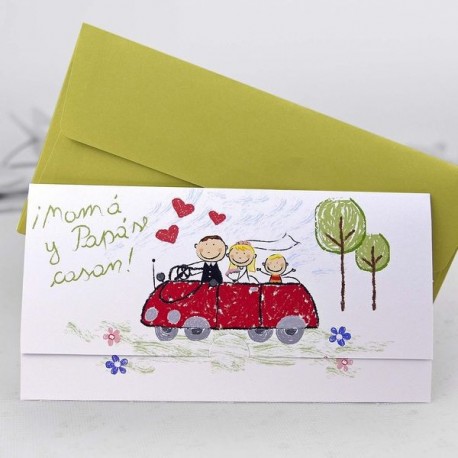 Invitación de boda papa y mama se casan coche rojo