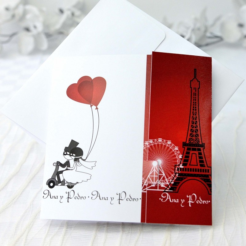 Invitacion de boda corazones paris - Detalles de Boda
