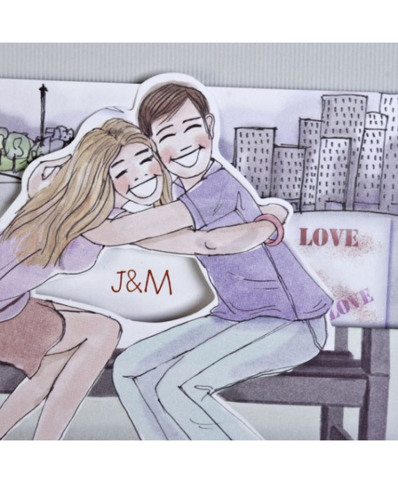 Invitación de boda novios banco