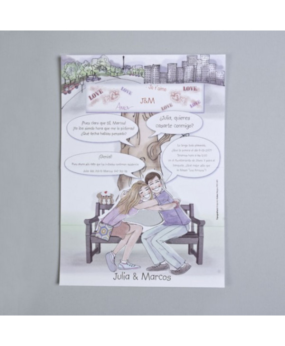 Invitación de boda novios banco