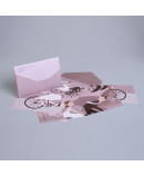 Invitación de boda novios bici morada