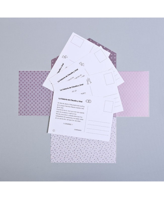Invitación de boda novios bici morada