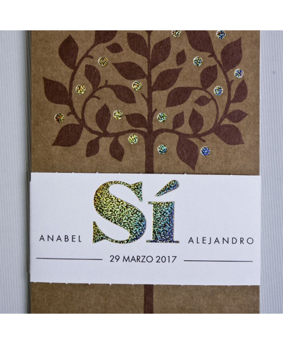 Invitación de boda arbol portada marrón