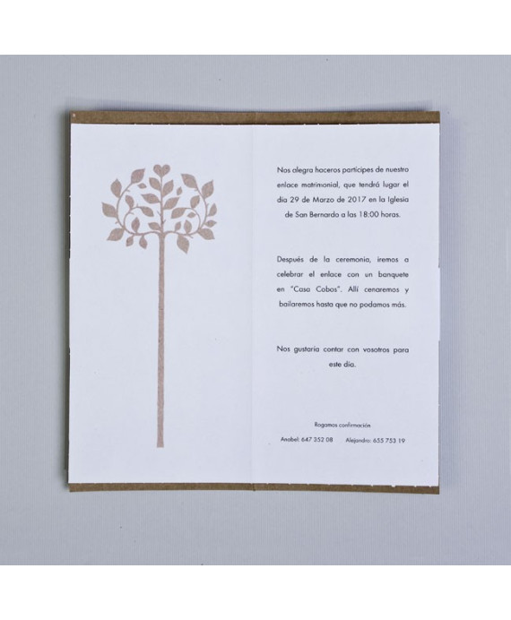 Invitación de boda arbol portada marrón