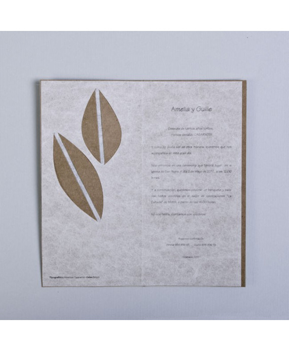 Invitación de boda hojas nombres portada