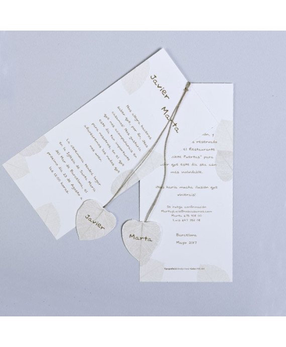 Invitación de boda tronco y hojas
