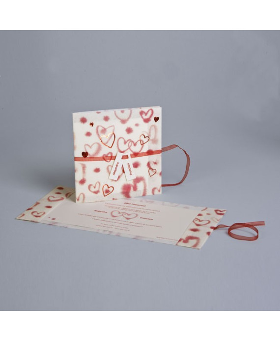 Invitación de boda corazones rojos
