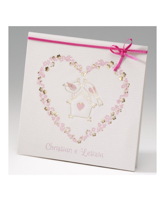 Invitación de boda corazón pajaritos