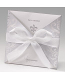 Invitación de boda tribal plata lazo blanco