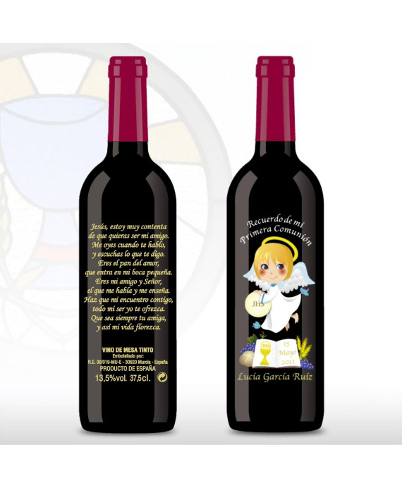 Vino Decorada Comunión 375ml Ángel Libro